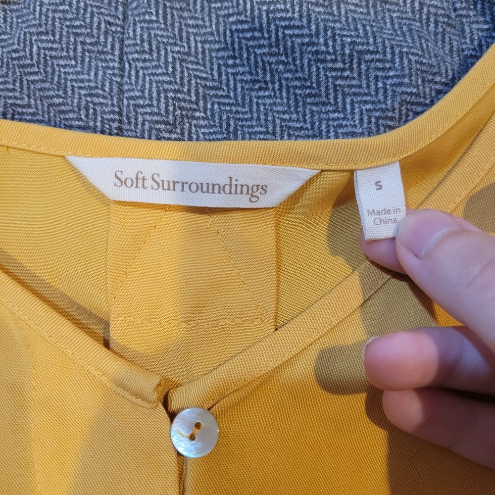 Soft Surroundings Yellow Lyocell Button Up V Neck Long Sleeve Tunic | Small - Picture 8 of 10